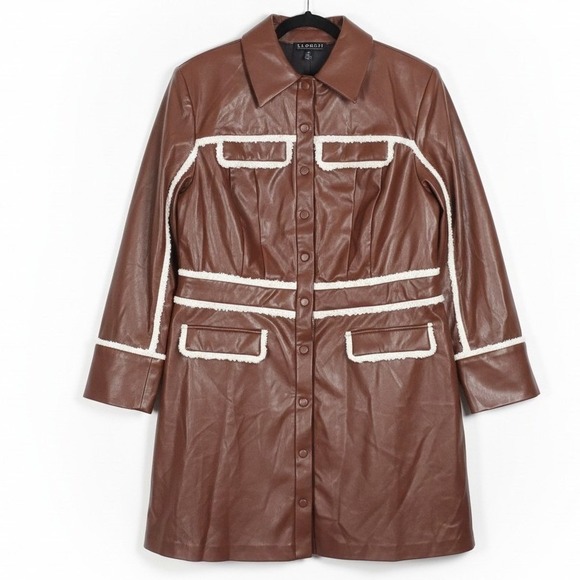 Eloquii Dresses & Skirts - Eloquii Brown Faux Leather Sherpa Trim Button Front Mini Dress Jacket Size 14